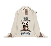 Planetee Sac à dos avec pochette Elyas Panda Grain - Sac de Sport et Gym avec cordelettes en Toile - Idée Cadeau Collègue Noël Anniversaire - Sac Doudou