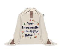 Planetee Sac à dos avec pochette Emmanuelle elle assure grave - Sac de Gym et Sport, Sac Doudou Enfant Cadeau Fête des Mères Anniversaire Soeur Noël Tata Marraine