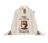 Planetee Sac à dos avec pochette France Chouette Grain - Sac de Sport et Gym avec cordelettes en Toile - Idée Cadeau Collègue Noël Anniversaire - Sac Doudou
