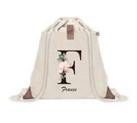 Planetee Sac à dos avec pochette France Lettre Fleur - Sac de Sport et Gym avec cordelettes en Toile - Idée Cadeau Collègue Noël Anniversaire - Sac Doudou
