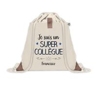 Planetee Sac à dos avec pochette Francisco Super Collègue - Sac de Sport et Gym avec cordelettes en Toile - Idée Cadeau Collègue Noël Anniversaire - Sac Doudou