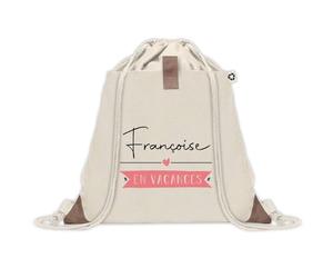 Planetee Sac à dos avec pochette Françoise en Vacances - Sac de Sport et Gym avec cordelettes en Toile - Idée Cadeau Collègue Noël Anniversaire - Sac Doudou