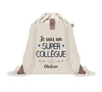 Planetee Sac à dos avec pochette Ghislain Super Collègue - Sac de Sport et Gym avec cordelettes en Toile - Idée Cadeau Collègue Noël Anniversaire - Sac Doudou