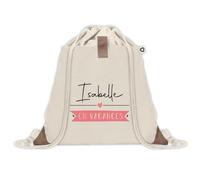 Planetee Sac à dos avec pochette Isabelle en Vacances - Sac de Sport et Gym avec cordelettes en Toile - Idée Cadeau Collègue Noël Anniversaire - Sac Doudou