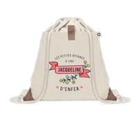 Planetee Sac à dos avec pochette Jacqueline Les Affaires d'Enfer - Sac de Sport et Gym avec cordelettes en Toile - Idée Cadeau Collègue Noël Anniversaire - Sac Doudou