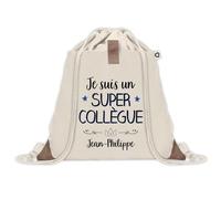 Planetee Sac à dos avec pochette Jean-Philippe Super Collègue - Sac de Sport et Gym avec cordelettes en Toile - Idée Cadeau Collègue Noël Anniversaire - Sac Doudou