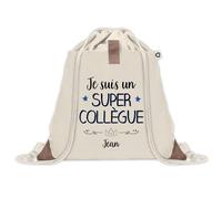 Planetee Sac à dos avec pochette Jean Super Collègue - Sac de Sport et Gym avec cordelettes en Toile - Idée Cadeau Collègue Noël Anniversaire - Sac Doudou