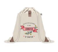 Planetee Sac à dos avec pochette Jennifer Les Affaires d'Enfer - Sac de Sport et Gym avec cordelettes en Toile - Idée Cadeau Collègue Noël Anniversaire - Sac Doudou