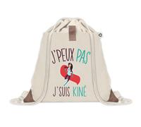 Planetee Sac à dos avec pochette J'peux Pas Kiné - Sac de Sport et Gym avec cordelettes en Toile - Idée Cadeau Collègue Noël Anniversaire - Sac Doudou