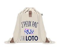 Planetee Sac à dos avec pochette J'peux Pas Loto - Sac de Sport et Gym avec cordelettes en Toile - Idée Cadeau Collègue Noël Anniversaire - Sac Doudou