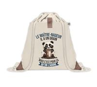 Planetee Sac à dos avec pochette Maître-Nageur Panda Grain - Sac de Sport et Gym avec cordelettes en Toile - Idée Cadeau Collègue Noël Anniversaire - Sac Doudou