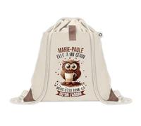 Planetee Sac à dos avec pochette Marie-Paule Chouette Grain - Sac de Sport et Gym avec cordelettes en Toile - Idée Cadeau Collègue Noël Anniversaire - Sac Doudou