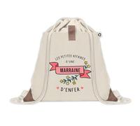 Planetee Sac à dos avec pochette Marraine Les Affaires d'Enfer - Sac de Sport et Gym avec cordelettes en Toile - Idée Cadeau Collègue Noël Anniversaire - Sac Doudou