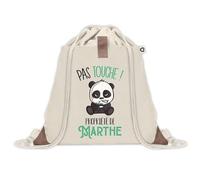 Planetee Sac à dos avec pochette Marthe Pas Touche Panda - Sac de Sport et Gym avec cordelettes en Toile - Idée Cadeau Collègue Noël Anniversaire - Sac Doudou