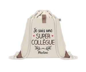Planetee Sac à dos avec pochette Martine Super Collègue - Sac de Sport et Gym avec cordelettes en Toile - Idée Cadeau Collègue Noël Anniversaire - Sac Doudou