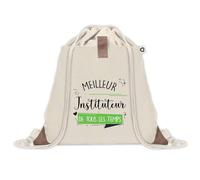 Planetee Sac à dos avec pochette Meilleur Instituteur de tous les temps - Sac de Sport et Gym avec cordelettes en Toile - Idée Cadeau Collègue Noël Anniversaire - Sac Doudou