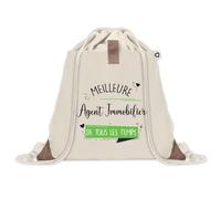 Planetee Sac à dos avec pochette Meilleure Agent Immobilier de tous les temps - Sac de Sport et Gym avec cordelettes en Toile - Idée Cadeau Collègue Noël Anniversaire - Sac Doudou