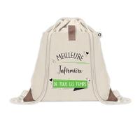 Planetee Sac à dos avec pochette Meilleure Infirmière de tous les temps - Sac de Sport et Gym avec cordelettes en Toile - Idée Cadeau Collègue Noël Anniversaire - Sac Doudou