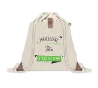 Planetee Sac à dos avec pochette Meilleure Tata de tous les temps - Sac de Sport et Gym avec cordelettes en Toile - Idée Cadeau Collègue Noël Anniversaire - Sac Doudou