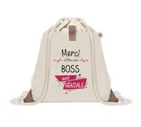 Planetee Sac à dos avec pochette Merci Boss Géniale - Sac de Sport et Gym avec cordelettes en Toile - Idée Cadeau Collègue Noël Anniversaire - Sac Doudou