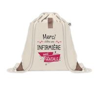 Planetee Sac à dos avec pochette Merci Infirmière Géniale - Sac de Sport et Gym avec cordelettes en Toile - Idée Cadeau Collègue Noël Anniversaire - Sac Doudou