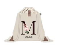 Planetee Sac à dos avec pochette Michèle Lettre Fleur - Sac de Sport et Gym avec cordelettes en Toile - Idée Cadeau Collègue Noël Anniversaire - Sac Doudou