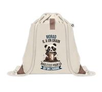 Planetee Sac à dos avec pochette Morad Panda Grain - Sac de Sport et Gym avec cordelettes en Toile - Idée Cadeau Collègue Noël Anniversaire - Sac Doudou