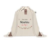 Planetee Sac à dos avec pochette Nounou au Top - Sac de Sport et Gym avec cordelettes en Toile - Idée Cadeau Collègue Noël Anniversaire - Sac Doudou