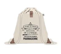 Planetee Sac à dos avec pochette Pharmacienne Ministère de la Magie - Sac de Sport et Gym avec cordelettes en Toile - Idée Cadeau Collègue Noël Anniversaire - Sac Doudou