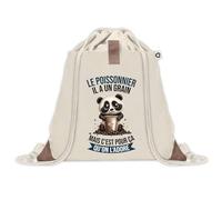 Planetee Sac à dos avec pochette Poissonnier Panda Grain - Sac de Sport et Gym avec cordelettes en Toile - Idée Cadeau Collègue Noël Anniversaire - Sac Doudou