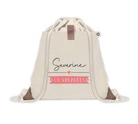 Planetee Sac à dos avec pochette Severine en Vacances - Sac de Sport et Gym avec cordelettes en Toile - Idée Cadeau Collègue Noël Anniversaire - Sac Doudou