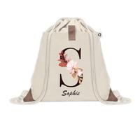 Planetee Sac à dos avec pochette Sophie Lettre Fleur - Sac de Sport et Gym avec cordelettes en Toile - Idée Cadeau Collègue Noël Anniversaire - Sac Doudou