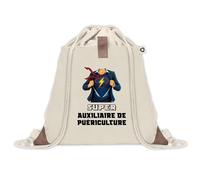 Planetee Sac à dos avec pochette Super Auxiliaire De Puériculture - Sac de Sport et Gym avec cordelettes en Toile sac doudou cadeau fêtes de mères noël
