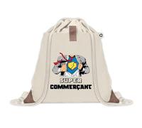 Planetee Sac à dos avec pochette Super Commerçant - Sac de Sport et Gym avec cordelettes en Toile - Idée Cadeau Collègue Noël Anniversaire - Sac Doudou