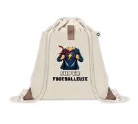 Planetee Sac à dos avec pochette Super Footballeuse - Sac de Sport et Gym avec cordelettes en Toile sac doudou cadeau fêtes de mères noël