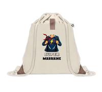Planetee Sac à dos avec pochette Super Marraine - Sac de Sport et Gym avec cordelettes en Toile sac doudou cadeau fêtes de mères noël