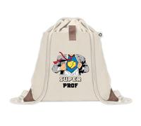 Planetee Sac à dos avec pochette Super Prof - Sac de Sport et Gym avec cordelettes en Toile - Idée Cadeau Collègue Noël Anniversaire - Sac Doudou