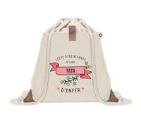 Planetee Sac à dos avec pochette Tata Les Affaires d'Enfer - Sac de Sport et Gym avec cordelettes en Toile - Idée Cadeau Collègue Noël Anniversaire - Sac Doudou