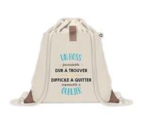 Planetee Sac à dos avec pochette Un Boss Formidable - Sac de Sport et Gym avec cordelettes en Toile - Idée Cadeau Collègue Noël Anniversaire - Sac Doudou