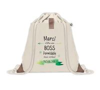 Planetee Sac à dos avec pochette Une Boss Inoubliable - Sac de Sport et Gym avec cordelettes en Toile - Idée Cadeau Collègue Noël Anniversaire - Sac Doudou