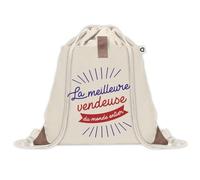 Planetee Sac à dos avec pochette Vendeuse Meilleure du Monde - Sac de Sport et Gym avec cordelettes en Toile - Idée Cadeau Collègue Noël Anniversaire - Sac Doudou