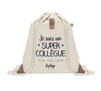 Planetee Sac à dos avec pochette Zéphyr Super Collègue - Sac de Sport et Gym avec cordelettes en Toile - Idée Cadeau Collègue Noël Anniversaire - Sac Doudou