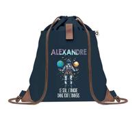 Planetee Sac à dos Bleu avec pochette Alexandre Unique dans l'Univers - Sac de Sport et Gym avec Cordelettes en Toile - Sac Doudou - Idée Cadeau Original Collègue, Anniversaire ou Départ Retraite