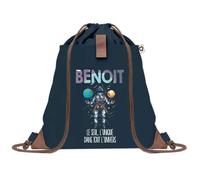 Planetee Sac à dos Bleu avec pochette Benoit Unique dans l'Univers - Sac de Sport et Gym avec Cordelettes en Toile - Sac Doudou - Idée Cadeau Original Collègue, Anniversaire ou Départ Retraite