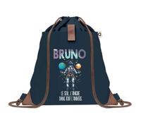 Planetee Sac à dos Bleu avec pochette Bruno Unique dans l'Univers - Sac de Sport et Gym avec Cordelettes en Toile - Sac Doudou - Idée Cadeau Original Collègue, Anniversaire ou Départ Retraite