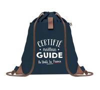 Planetee Sac à dos Bleu avec pochette Certifié meilleur Guide - Sac de Sport et Gym avec Cordelettes en Toile - Sac Doudou - Idée Cadeau Original Collègue, Anniversaire ou Départ Retraite