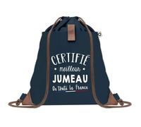 Planetee Sac à dos Bleu avec pochette Certifié meilleur Jumeau - Sac de Sport et Gym avec Cordelettes en Toile - Sac Doudou - Idée Cadeau Original Collègue, Anniversaire ou Départ Retraite