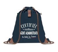 Planetee Sac à dos Bleu avec pochette Certifiée meilleure Agent Administratif - Sac de Sport et Gym avec Cordelettes en Toile - Cadeau Original Collègue