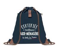 Planetee Sac à dos Bleu avec pochette Certifiée meilleure Aide-Ménagère - Sac de Sport et Gym avec Cordelettes en Toile - Sac Doudou - Idée Cadeau Original Collègue, Anniversaire ou Départ Retraite