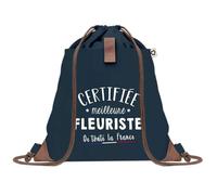 Planetee Sac à dos Bleu avec pochette Certifiée meilleure Fleuriste - Sac de Sport et Gym avec Cordelettes en Toile - Sac Doudou - Idée Cadeau Original Collègue, Anniversaire ou Départ Retraite